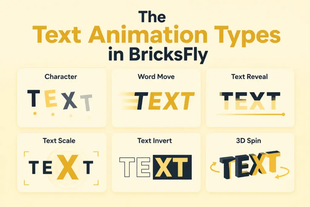 The text animation types in bricksfly