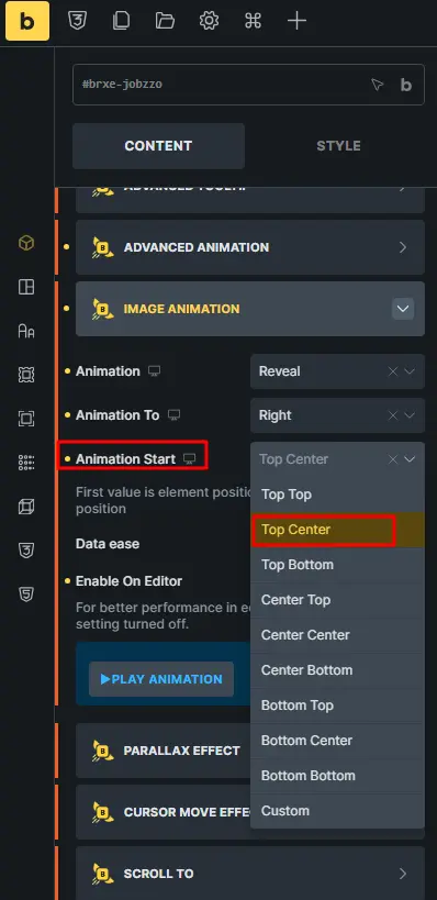 Where to start the animation