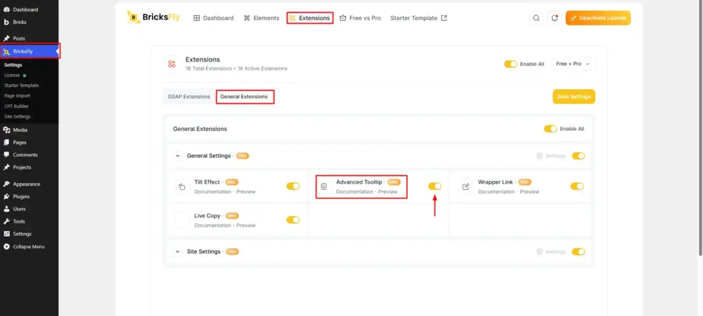 Activate advanced tooltip bricksfly 