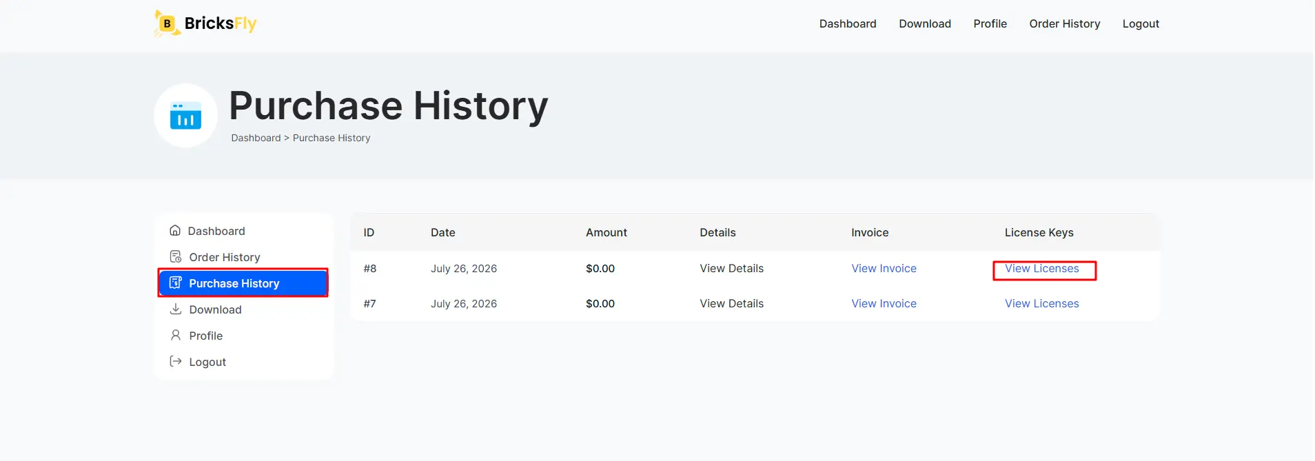 Access your purchase history