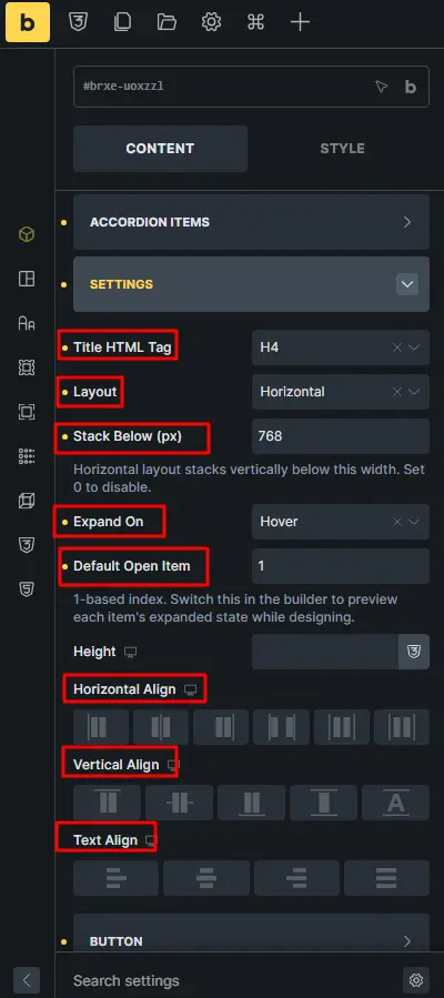 Adjust the accordion settings 