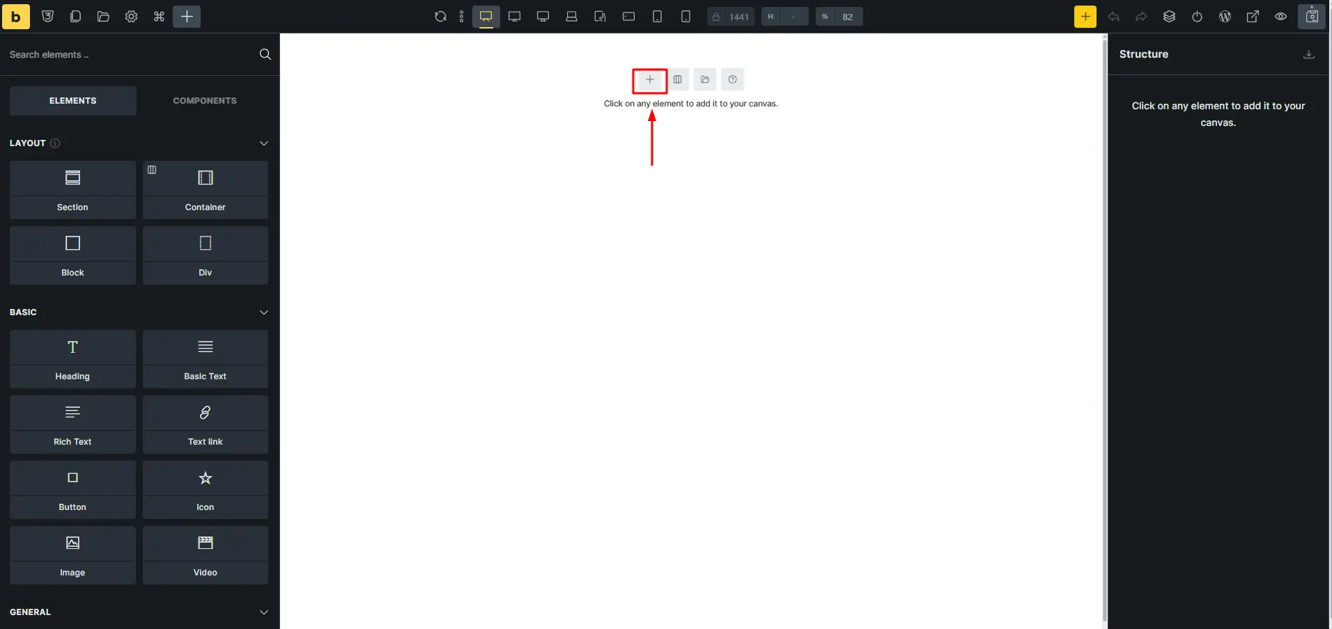 Click plus icon to container 