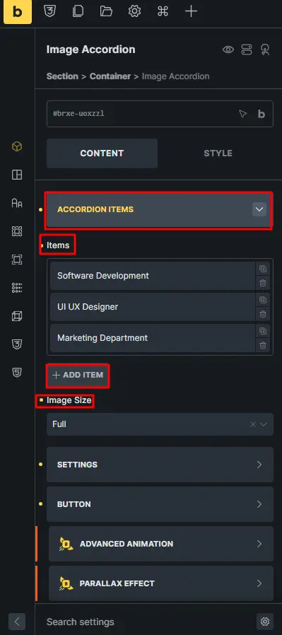Configure accordion items