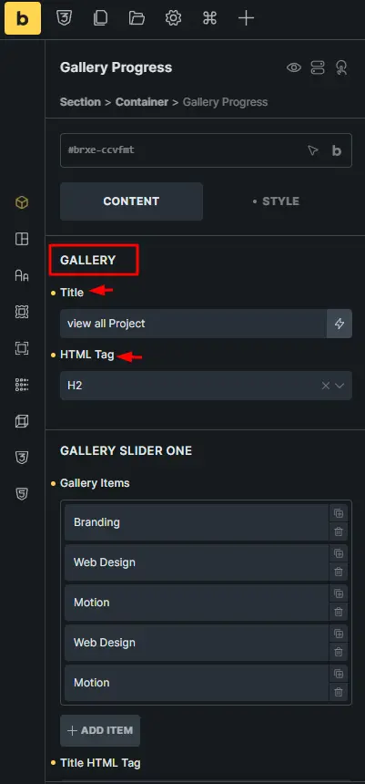 Configure gallary section