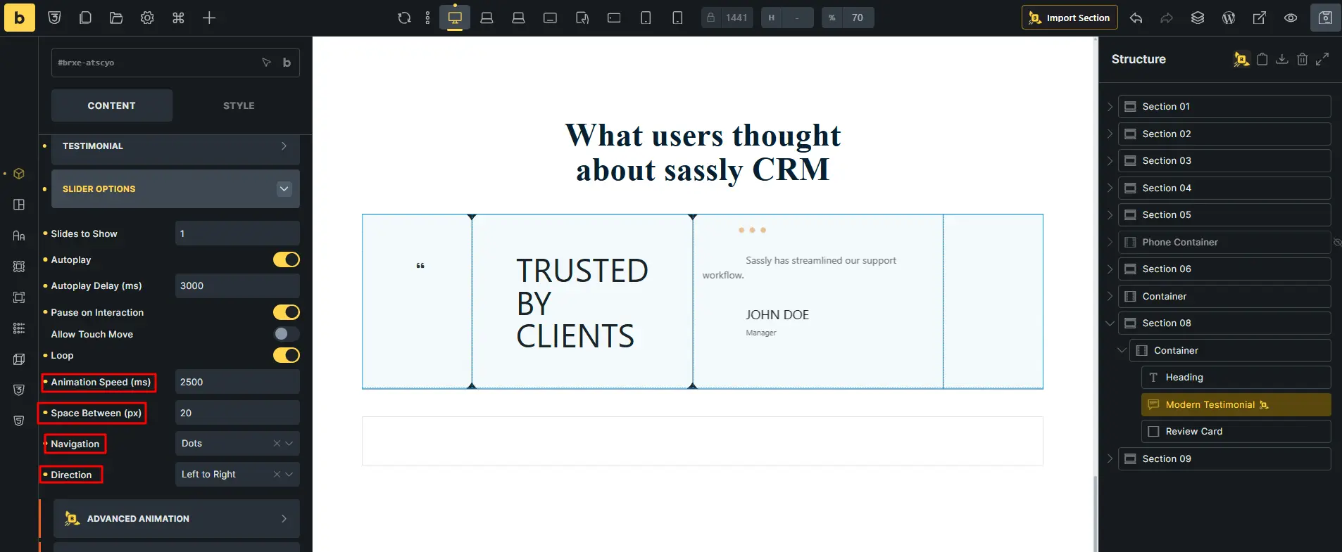 Configure slider option