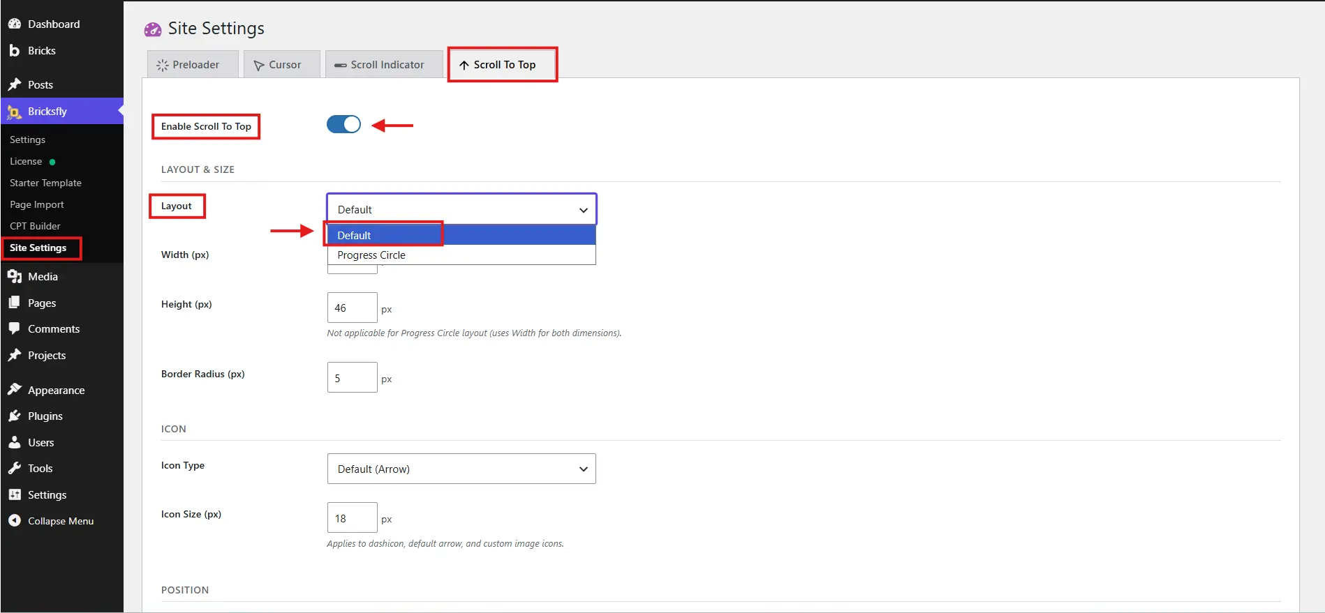 Enable scroll top layout 