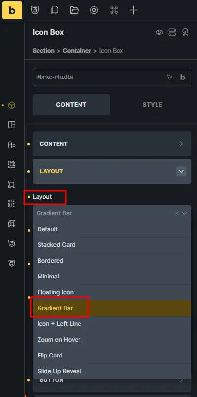 Layout available options