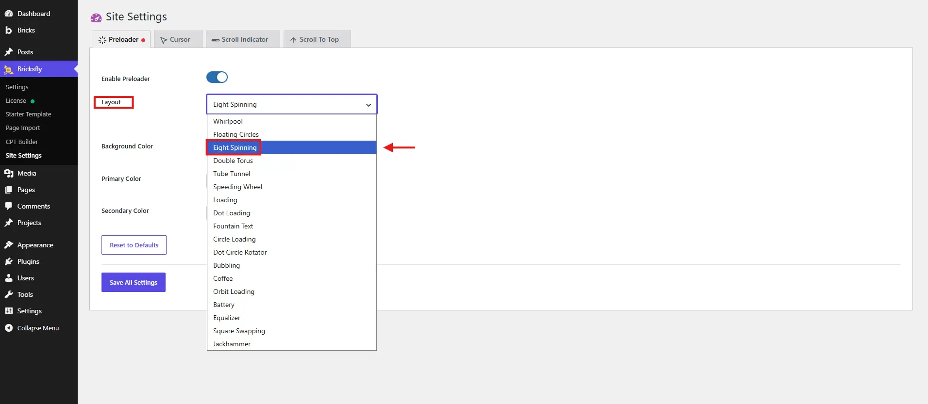 Layout option chosing 
