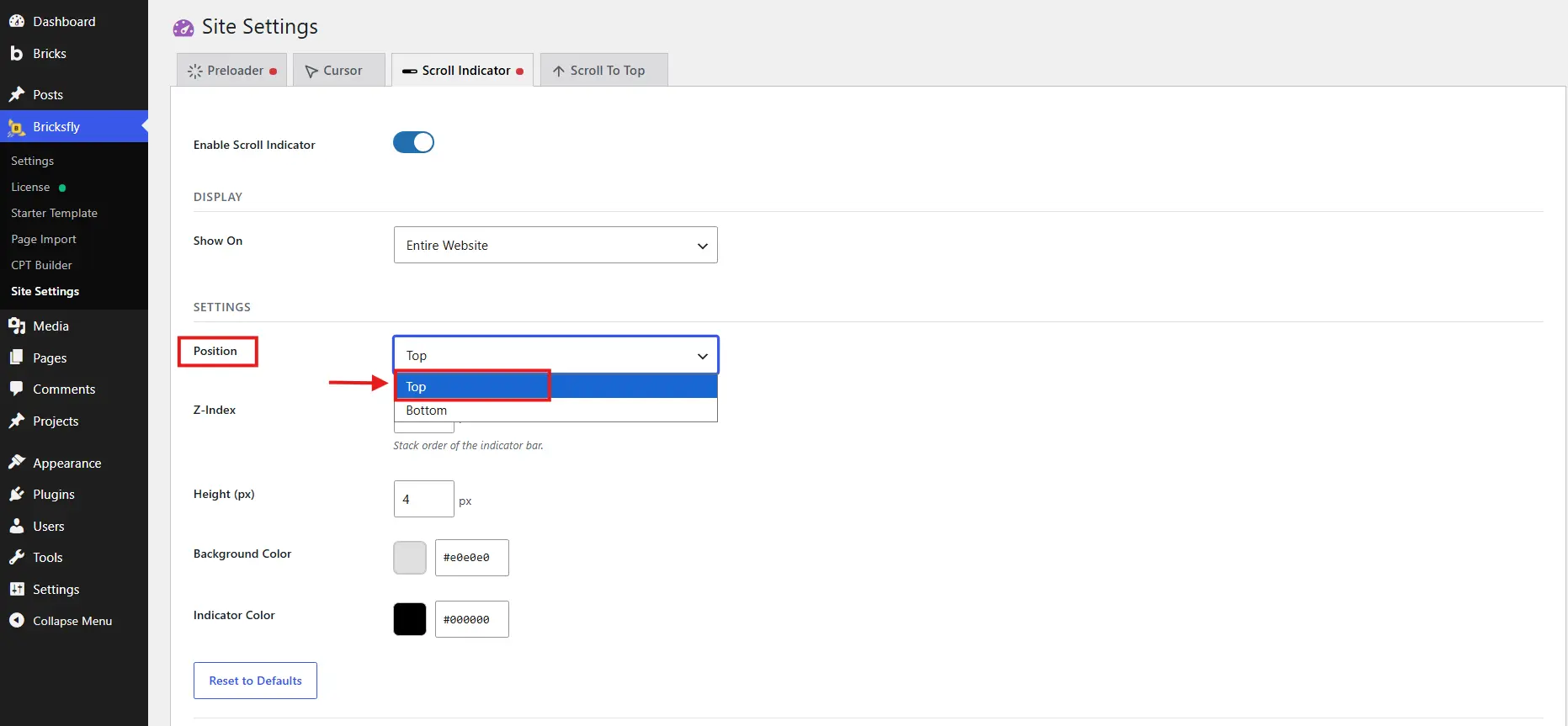 Position on settings 06