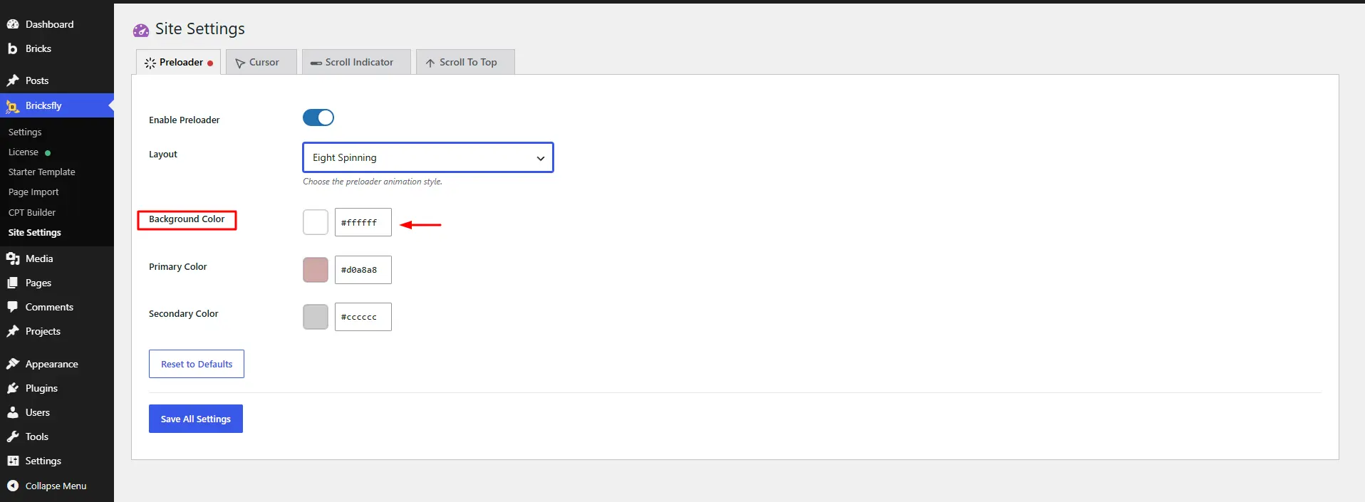 Select background color 