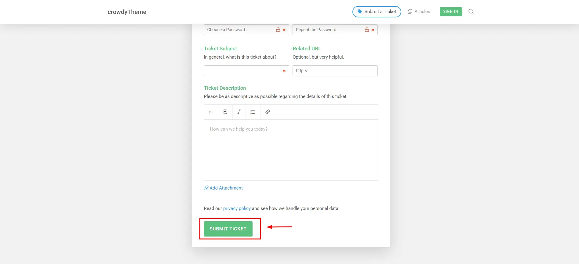 Submit the support ticket