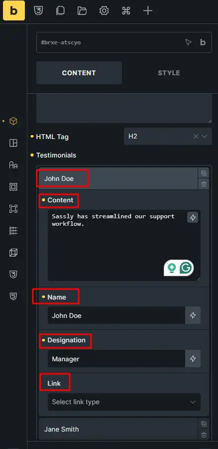 Testimonial settings customizing