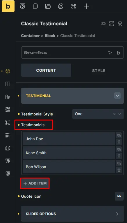 Testimonical item list