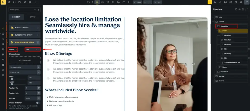 Turn on image reveal hover