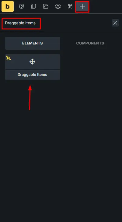Type draggable items in search field