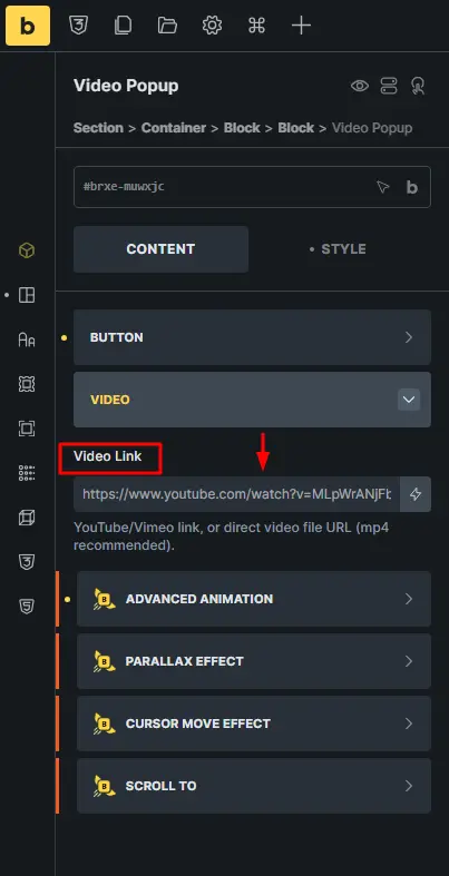 Video link add option