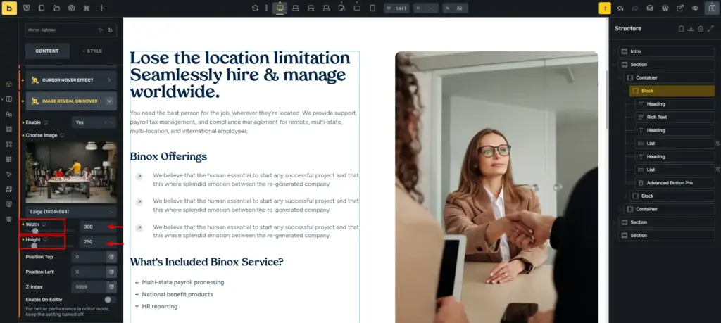 Width height resize of image on hover 