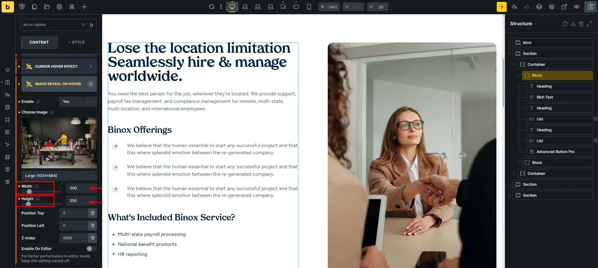 Width height resize of image on hover 