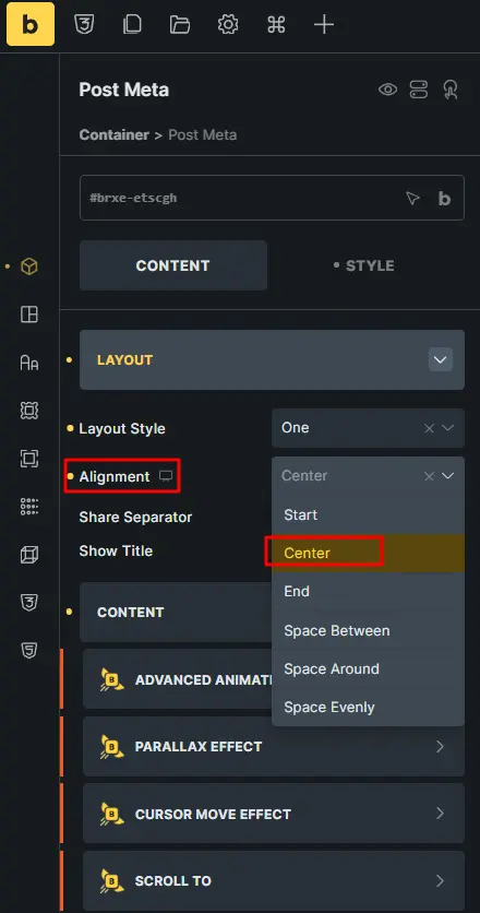 Alignement options configuration