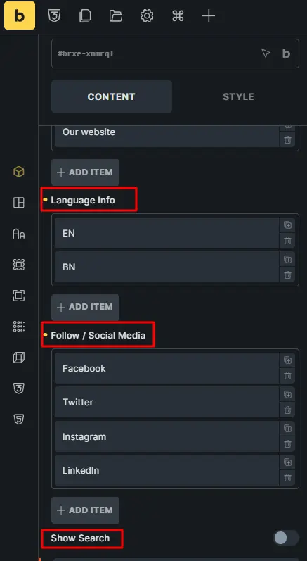 Configure the off canvas content 1