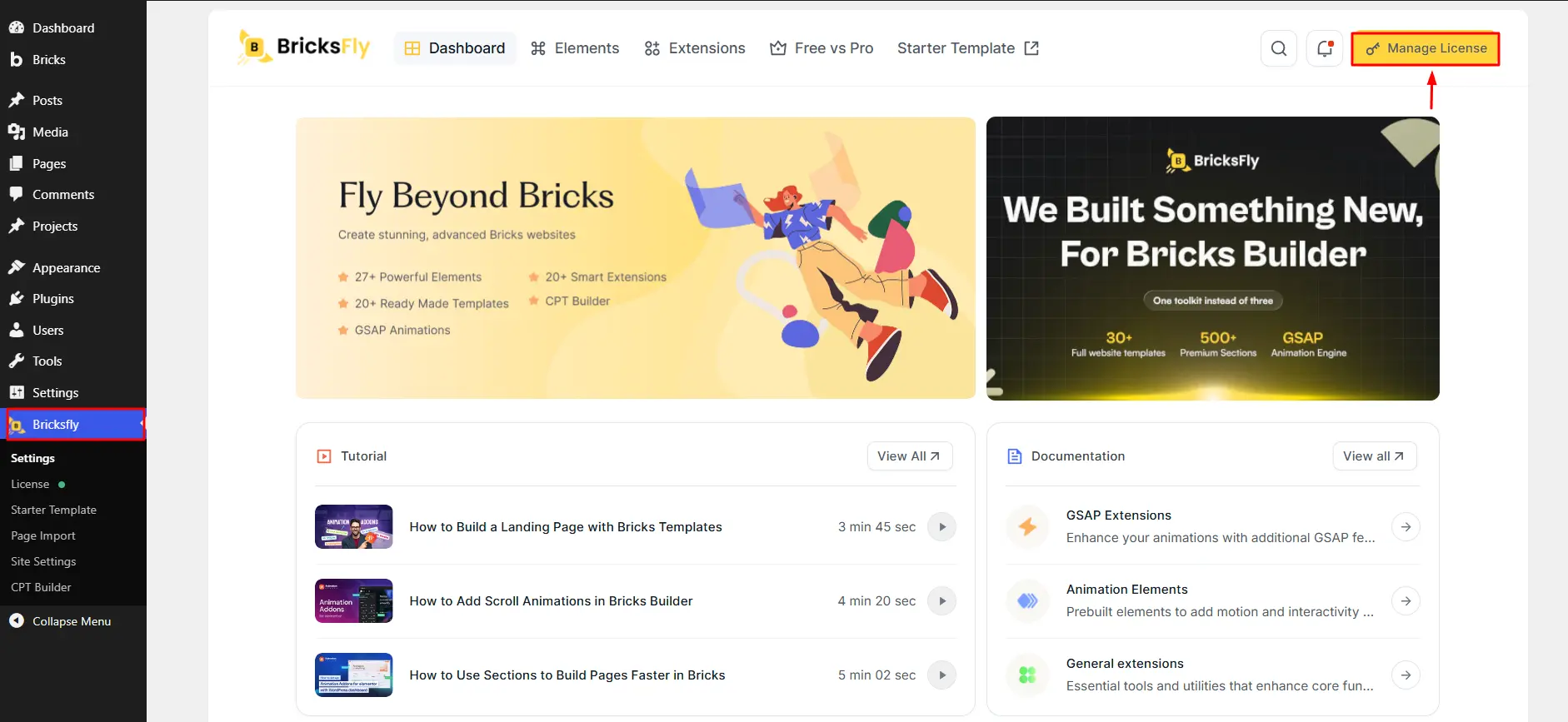 Go back to wordpress dashbord