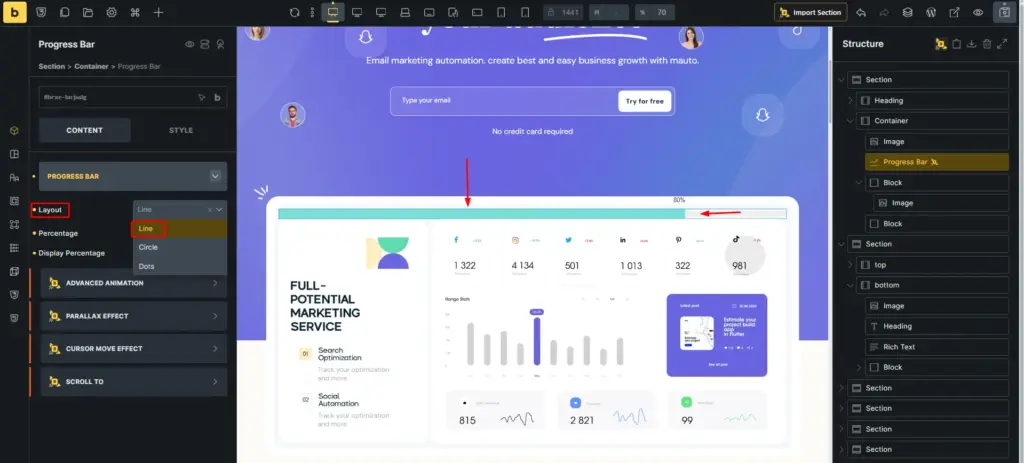 Layout settings option