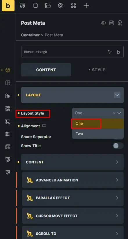 Layout style configuration