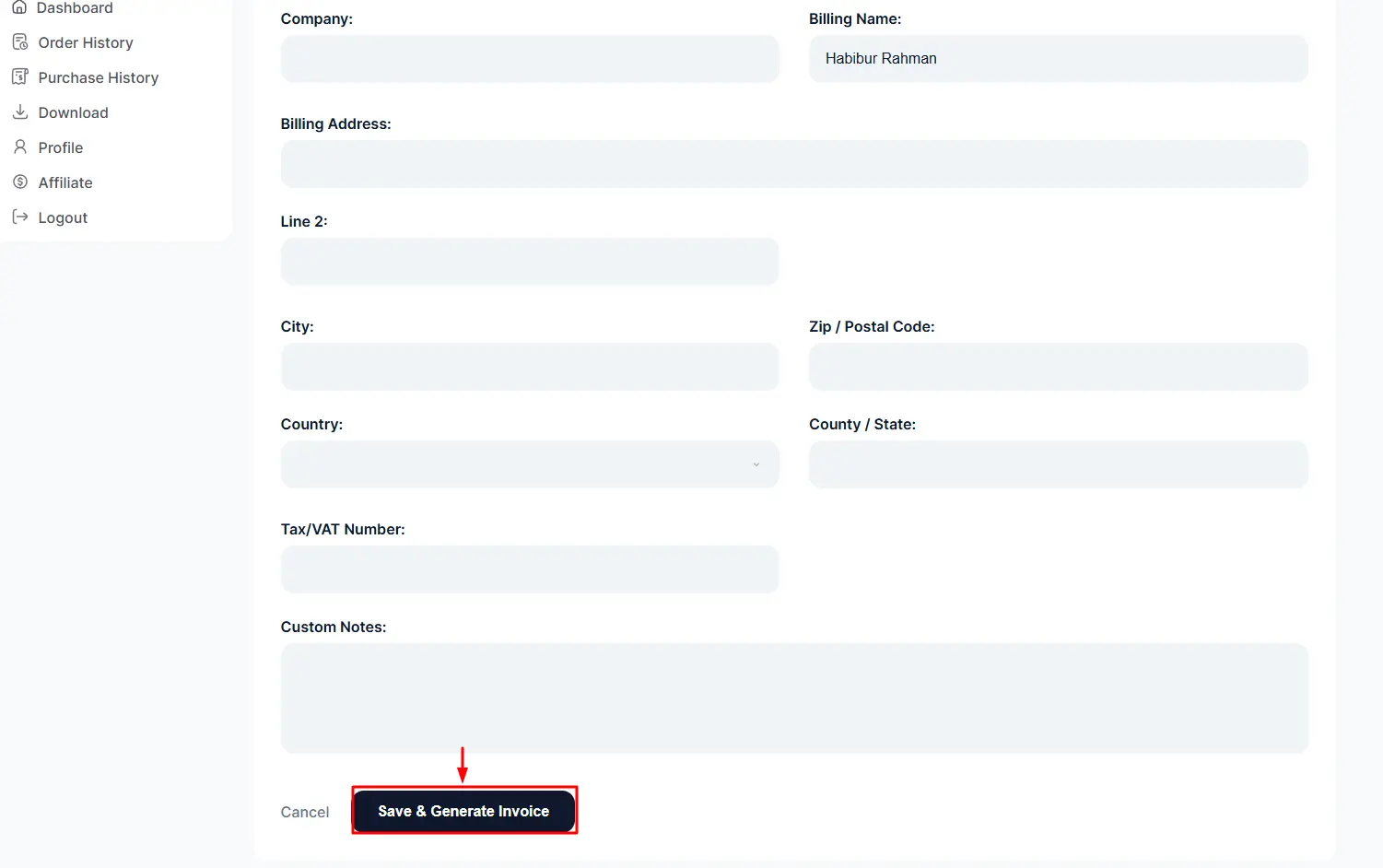 Save generate invoice