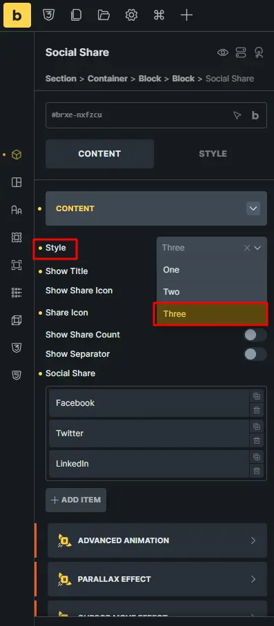 Select the social share style