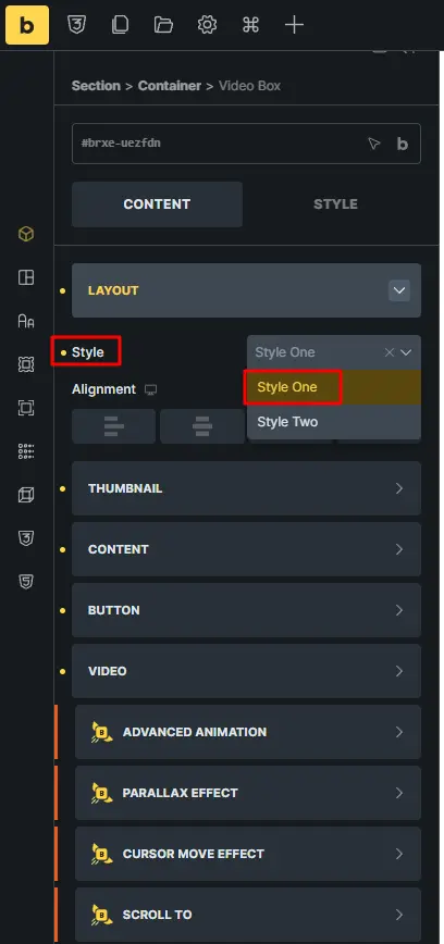 Select the video box layout