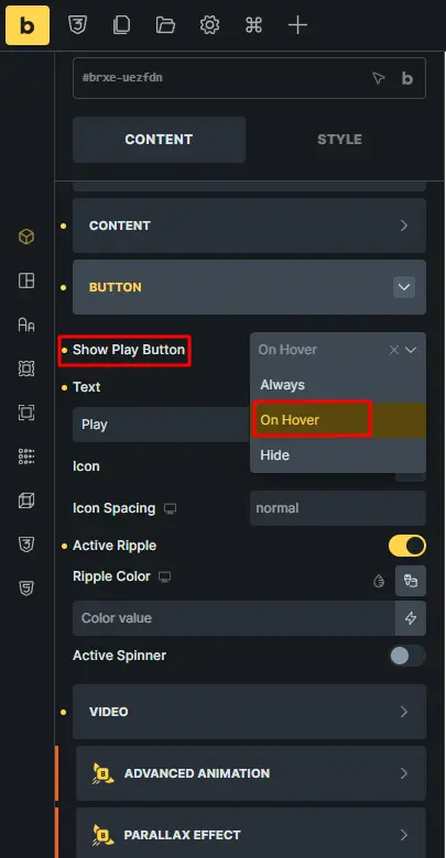 Show play button settings