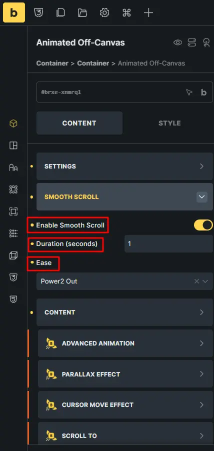 Smooth scroll configuration